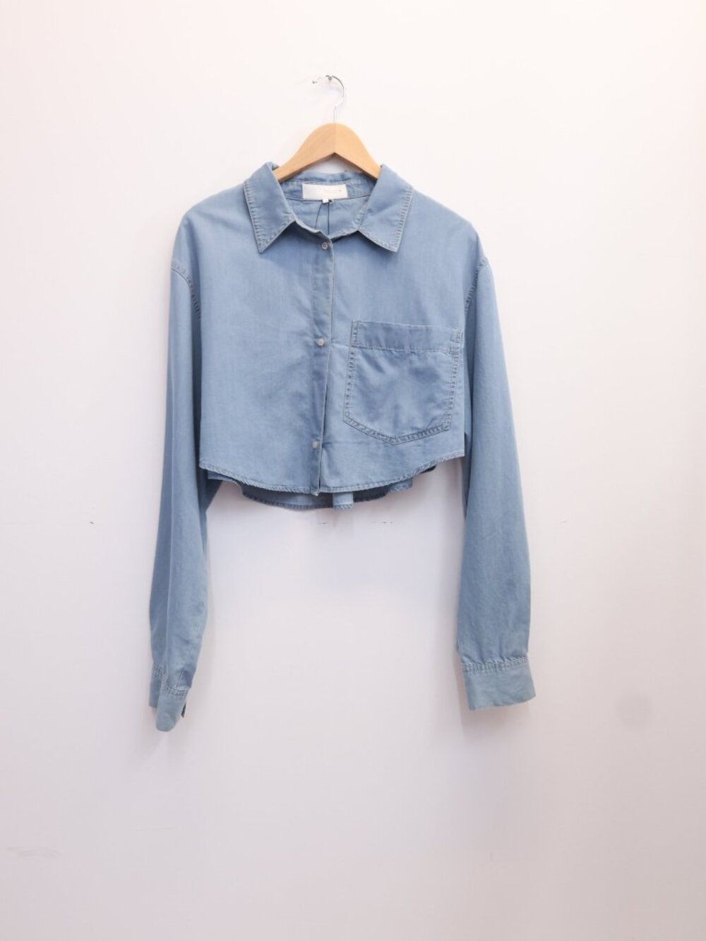 Zara Cropped Denim Shirt Light Wash Oversized Boxy Chest Pocket Size L